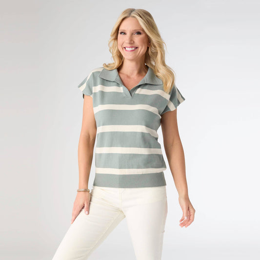 Cloud-9 Short Sleeve Striped V-Neck