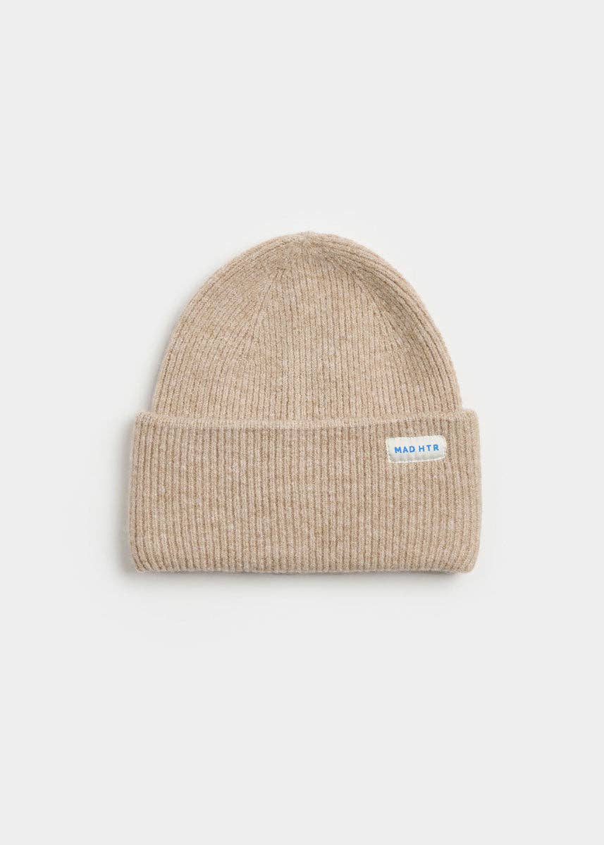 Adult Mad Hatter Ribbed Knit Beanie - Heather Taupe