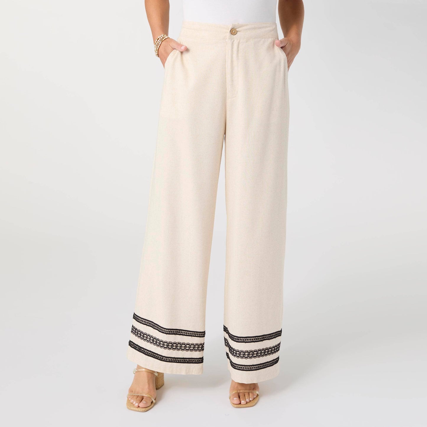 Isabelle Linen Pant with Crochet Trim