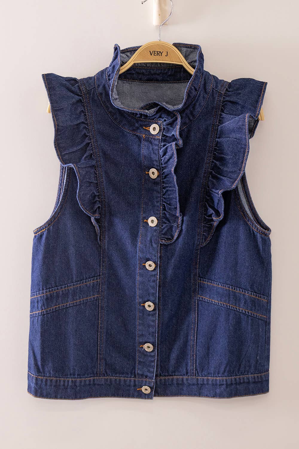 Ruffle Washed Denim Vest