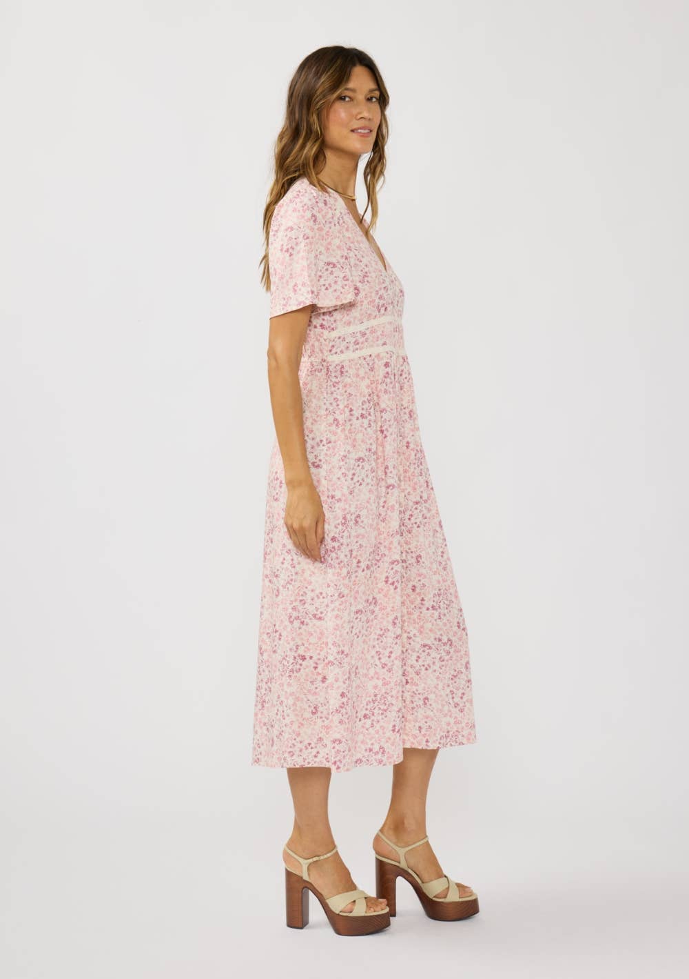 Floral Lace Trim Midi Dress