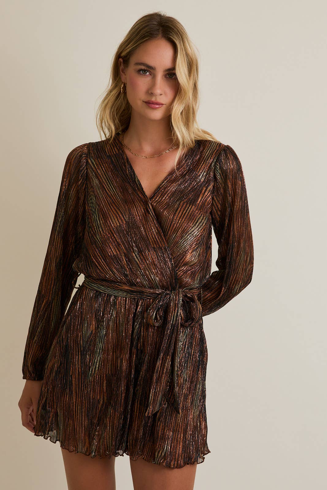 SURPLICE LONG SLEEVE WAIST TIE ROMPER