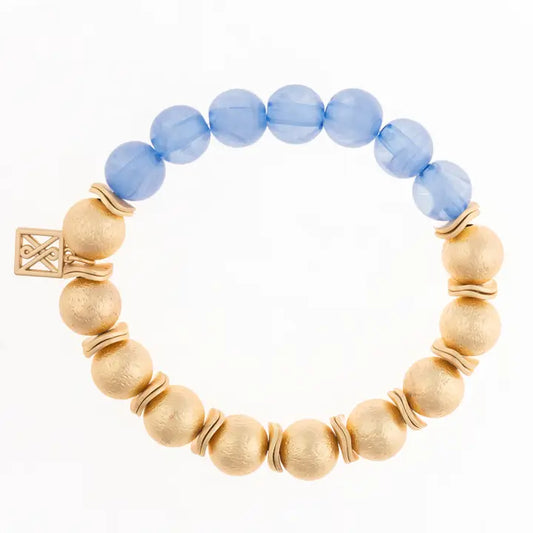 gold and blue bead bracelet
