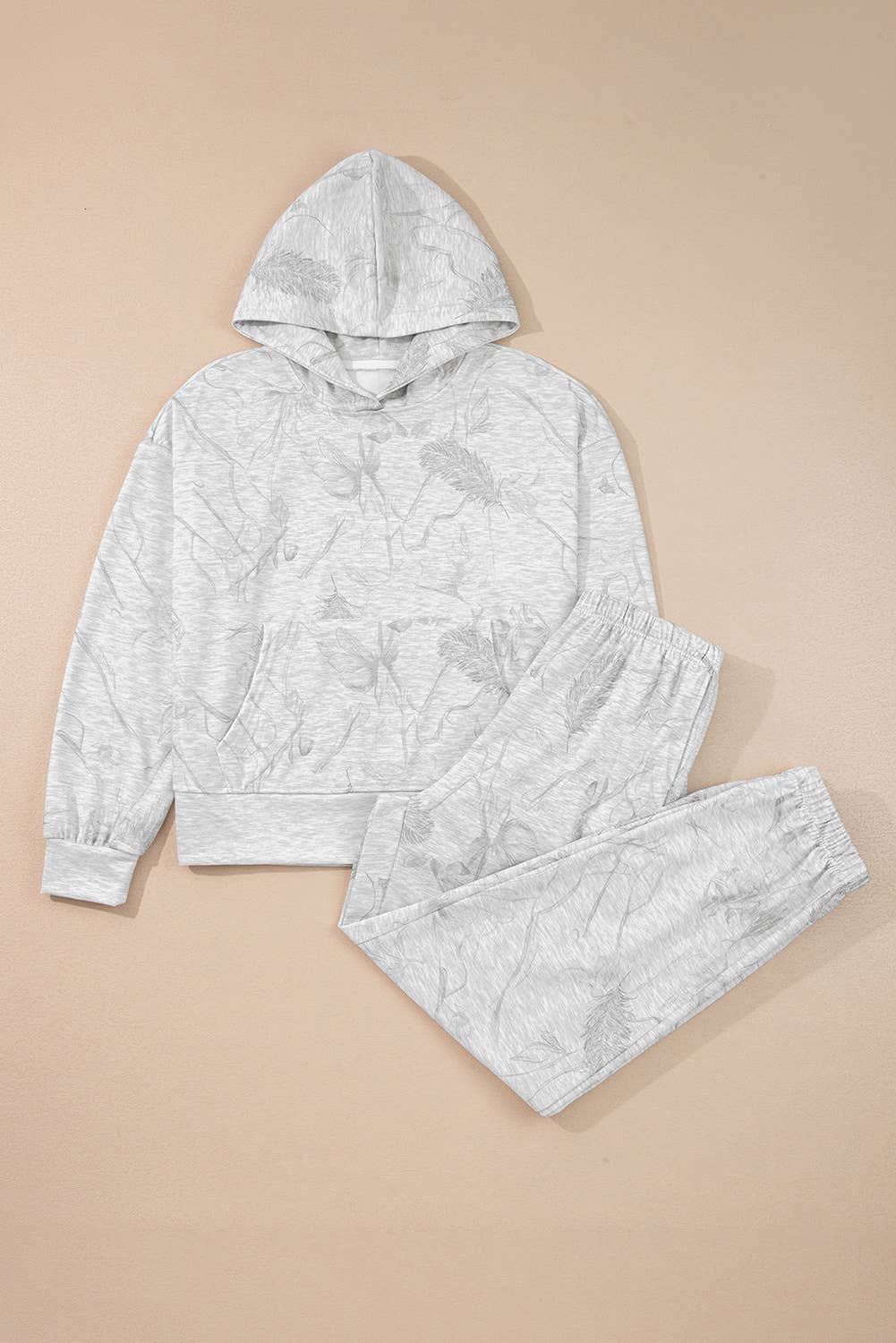 Abstract Print Loose Drop Sleeve Hoodie and Pants Set