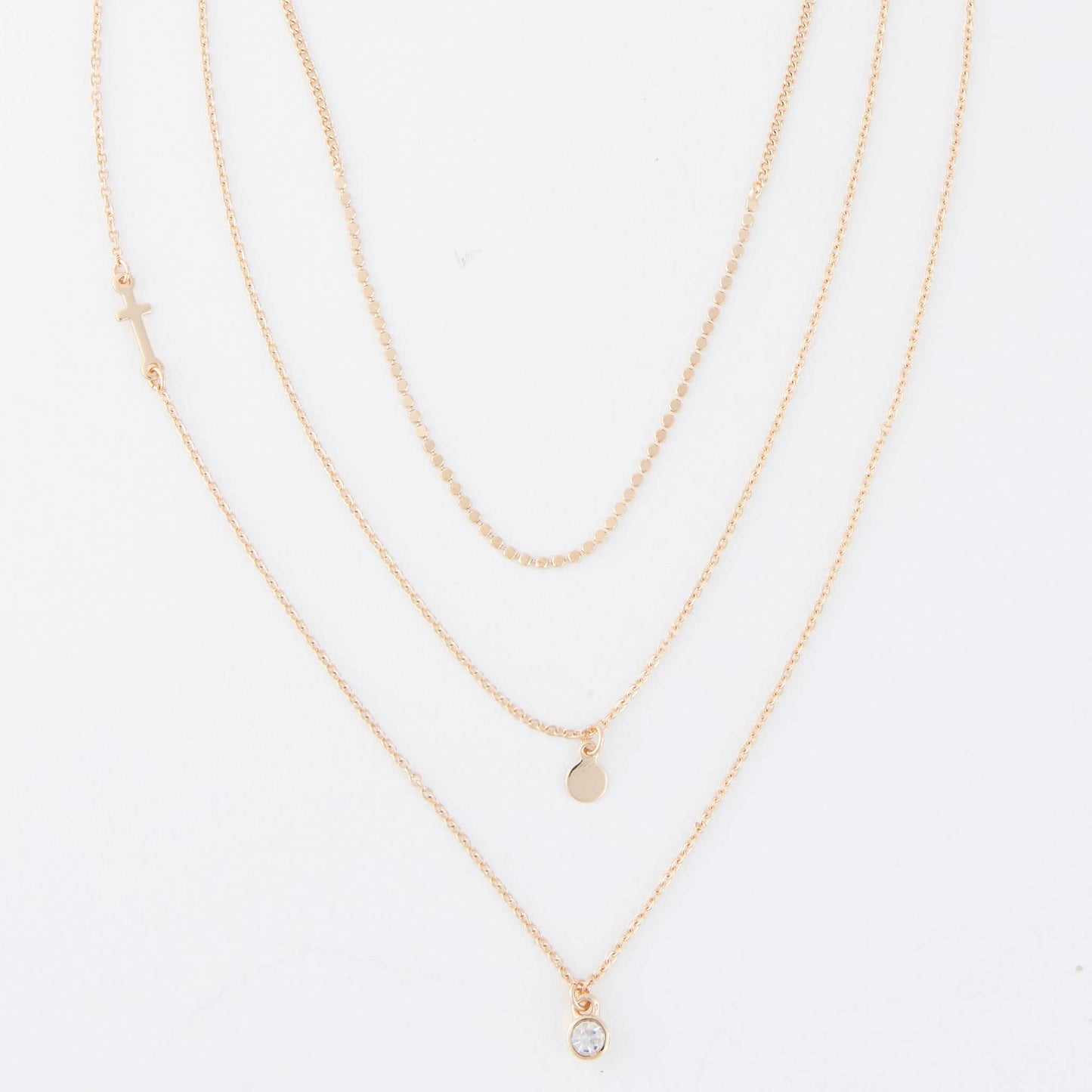 Layered Necklace Char 15" Gold  Side Cross Gem Pendant
