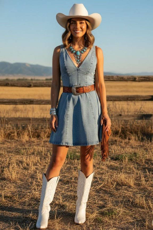 Faith Fit & Flare Stretch Denim Dress