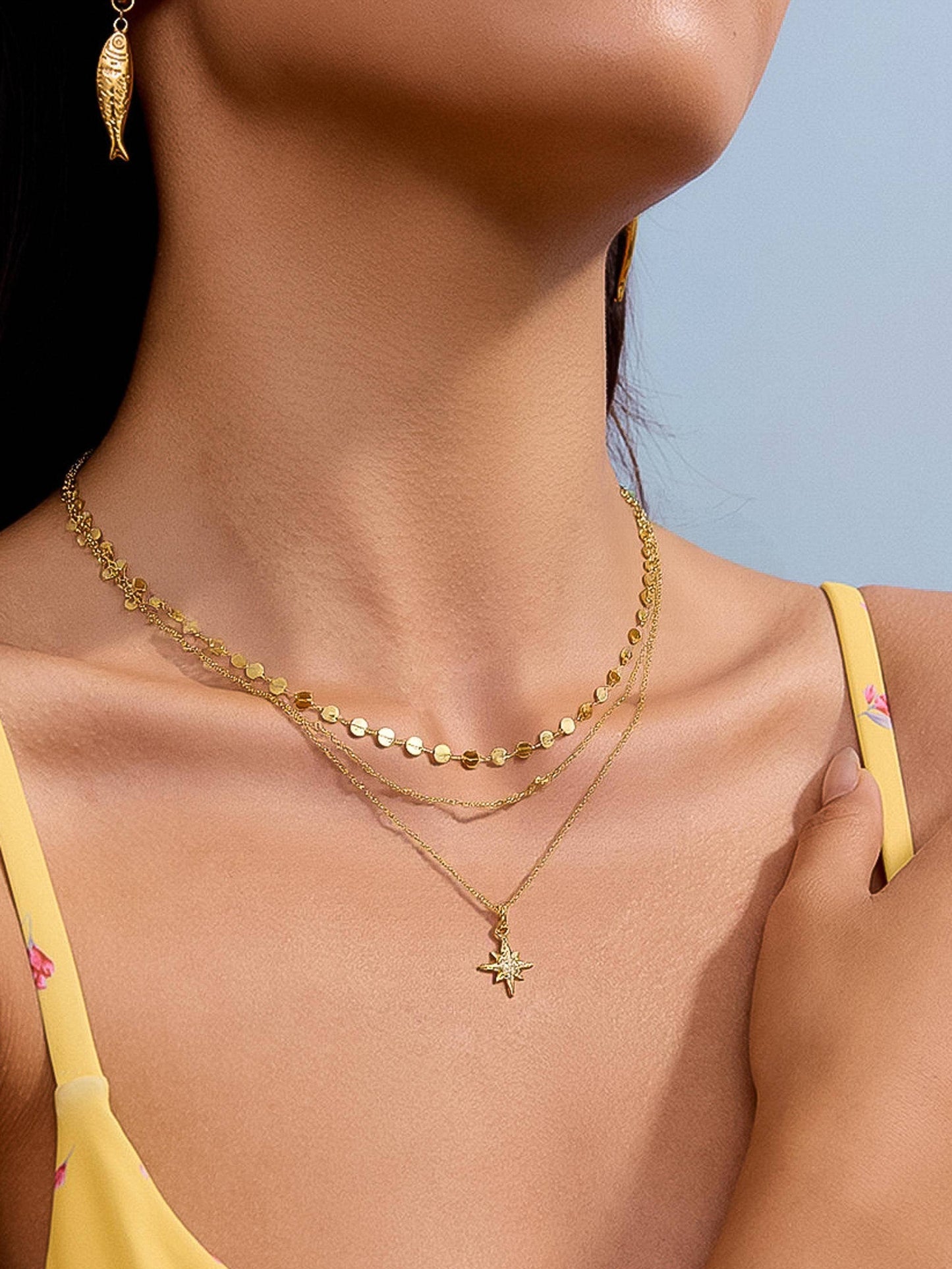 Pascal 18K Non-Tarnish Layered CZ Star Necklace