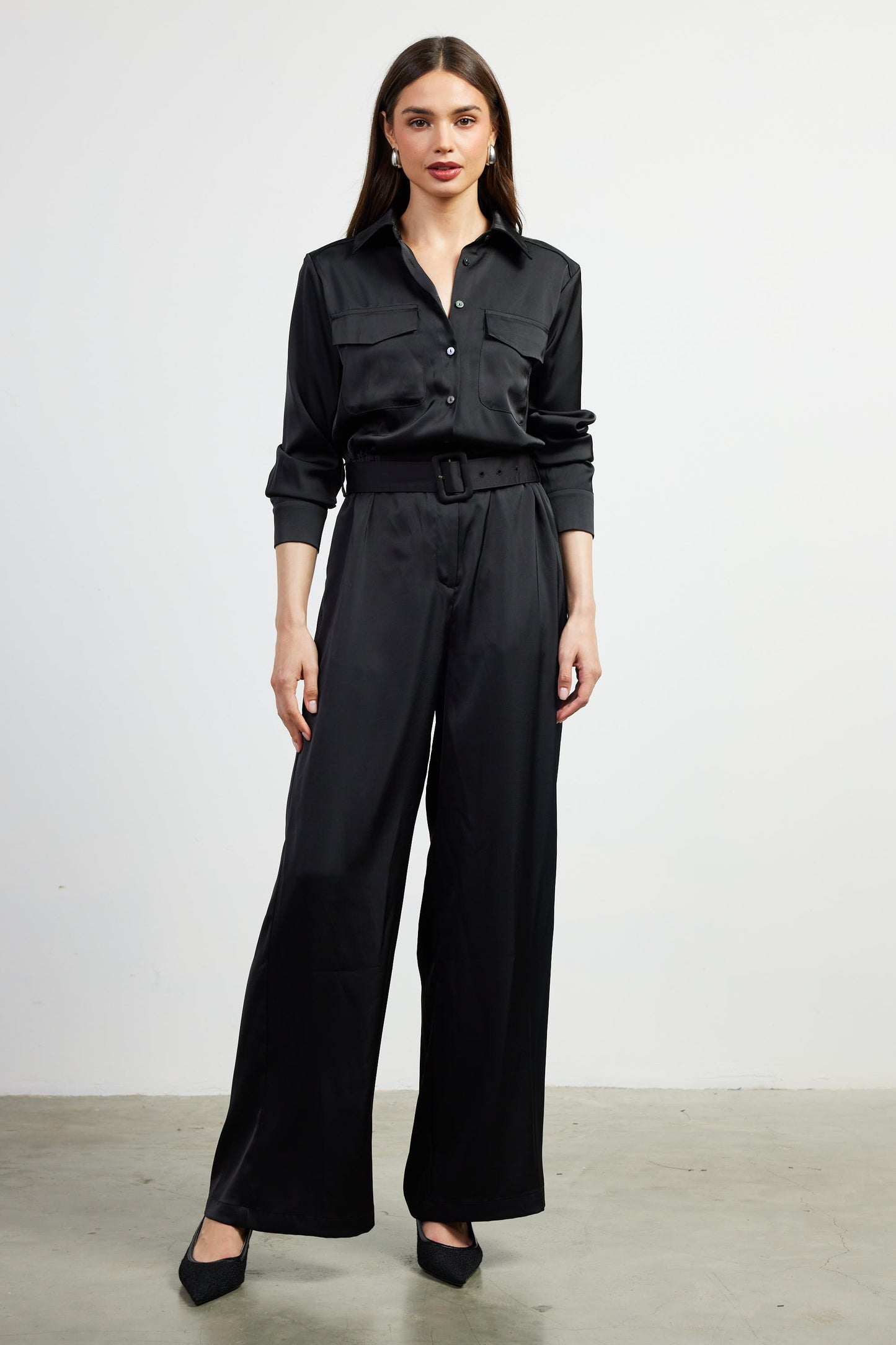 Reese Satin Belted Jumpsuit