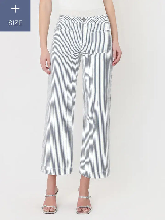 Piper Plus High Rise Patch Pocket Stripe Wide Leg Jean