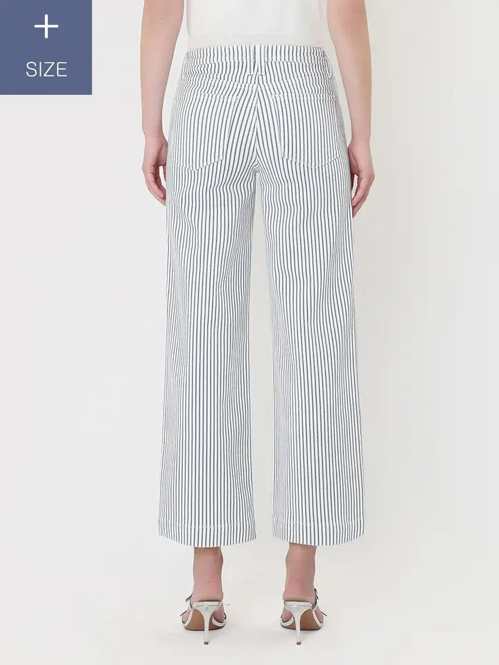 Piper Plus High Rise Patch Pocket Stripe Wide Leg Jean