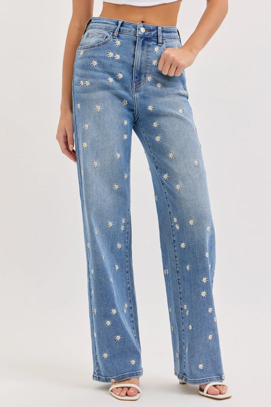 Hannah High Rise Embroidered Wide Leg