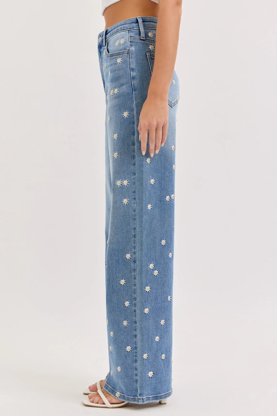 Hannah High Rise Embroidered Wide Leg