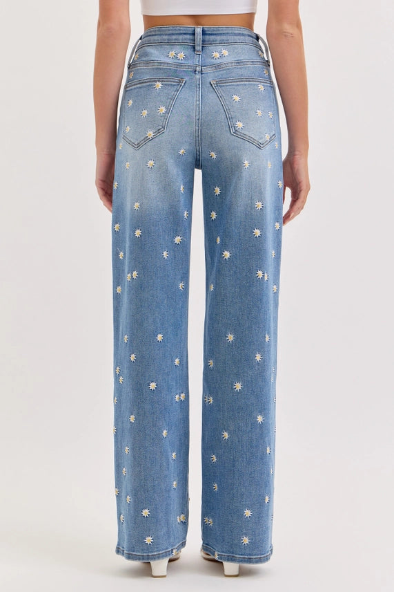 Hannah High Rise Embroidered Wide Leg