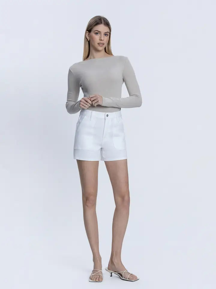 Heather Super High Rise Optic White Mom Shorts